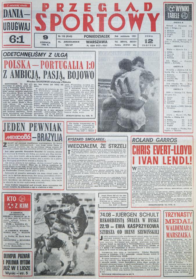 Okładka przeglądu sportowego po meczu Polska - Portugalia (7 czerwca 1986)