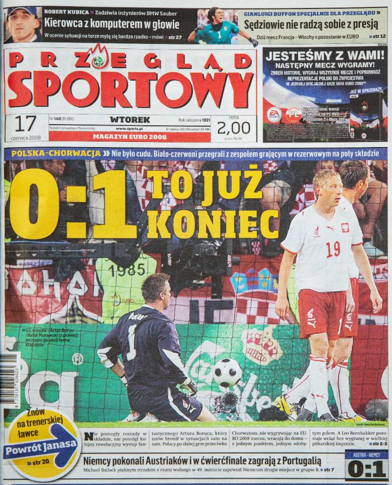 Okładka przeglądu sportowego po meczu Polska - Chorwacja (16.06.2008)