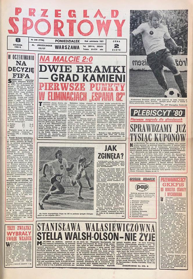 Okładka przeglądu sportowego po meczu Malta - Polska (7.12.1980)