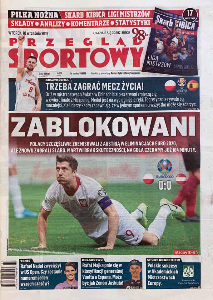 Okładka przeglądu sportowego po meczu Polska - Austria (09.09.2019)