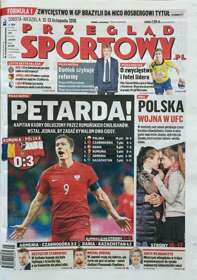 Okładka przeglądu sportowego po meczu Rumunia - Polska (11.11.2016)