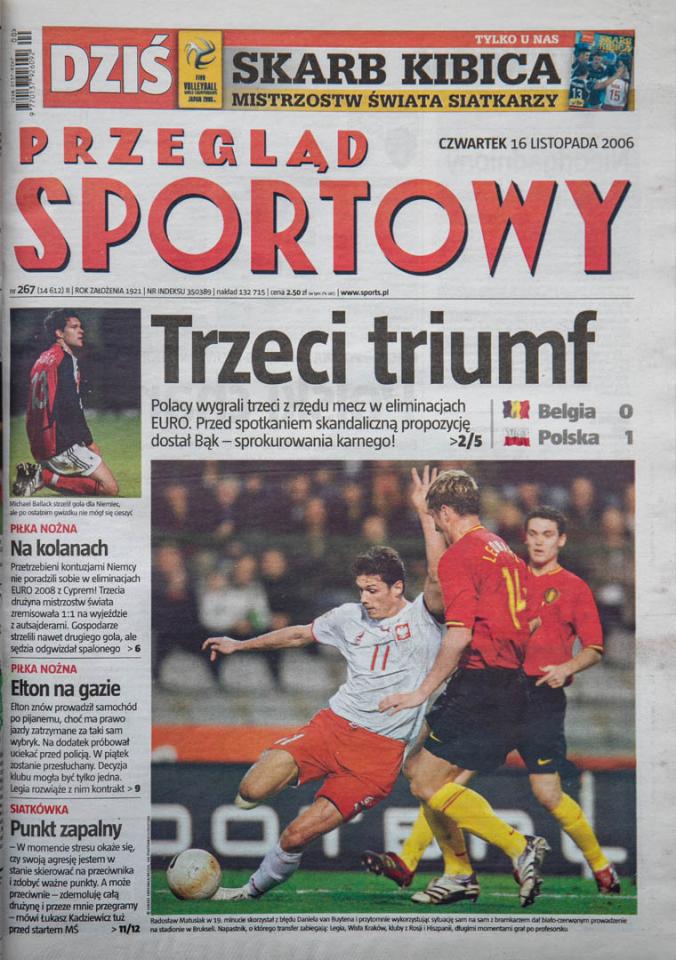 Okładka przeglądu sportowego po meczu Belgia - Polska (15.11.2006) 