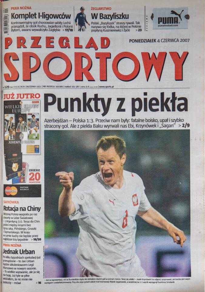 Okładka przeglądu sportowego po meczu Azerbejdżan - Polska (02.06.2007)