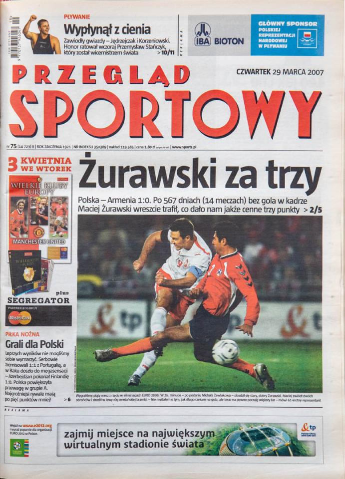 Okładka przeglądu sportowego po meczu Polska - Armenia (28.03.2007)