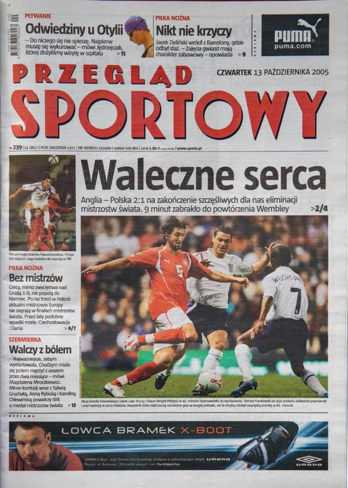 Okładka przeglądu sportowego po meczu Anglia - Polska (12.10.2005)