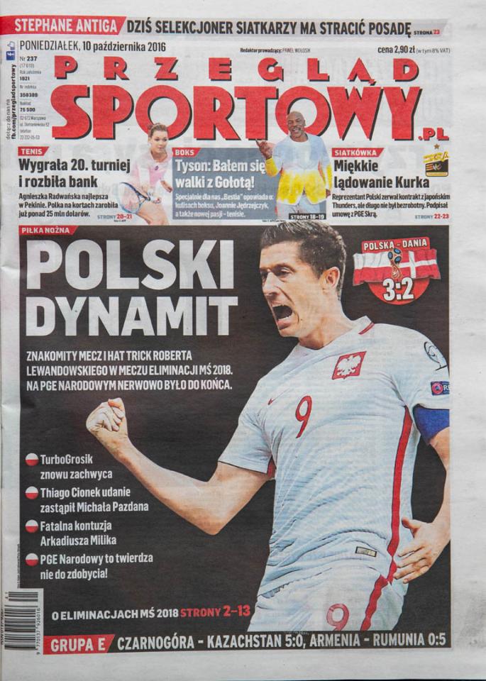 Okładka przeglądu sportowego po meczu Polska - Dania (8.10.2016)