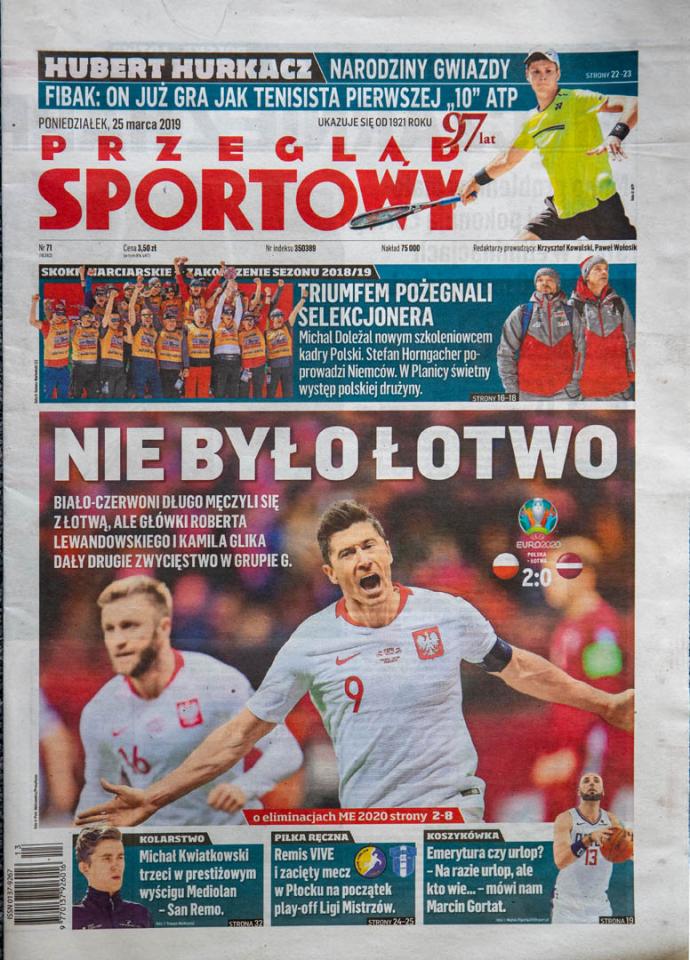 Okładka przeglądu sportowego po meczu Polska - Łotwa (24.03.2019)