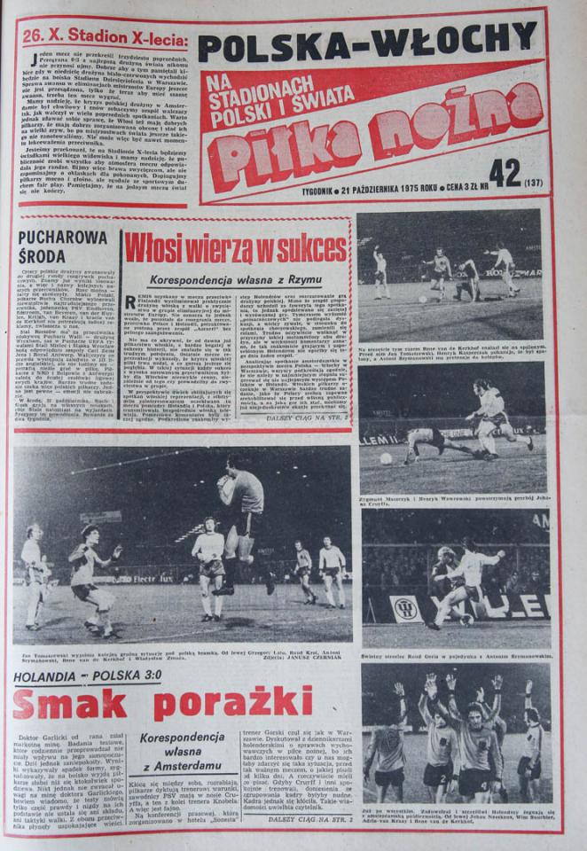 Okładka piłki nożnej po meczu Holandia - Polska (15.10.1975)