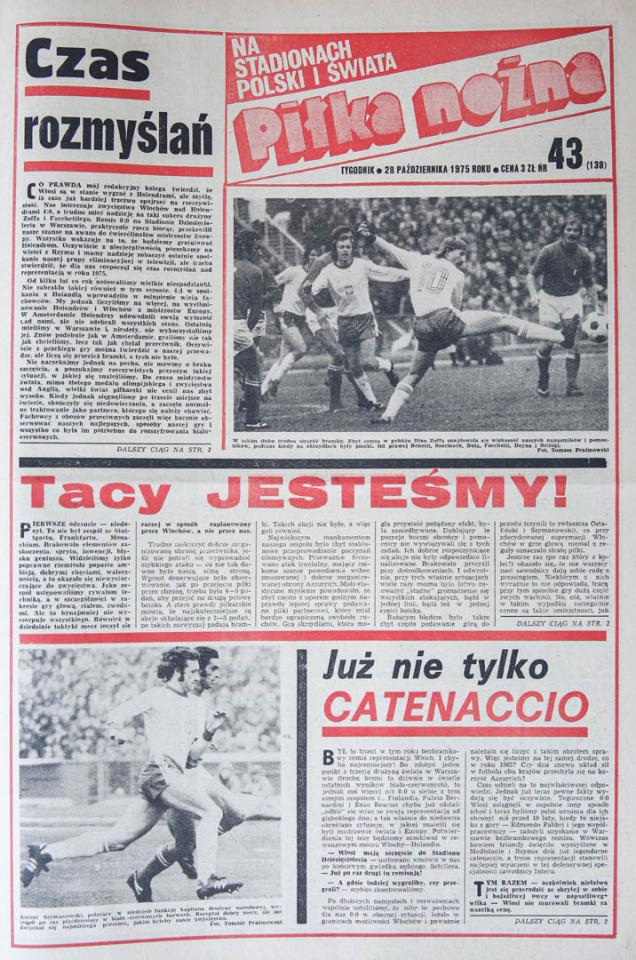 Okładka piłki nożnej po meczu Polska - Włochy (26.10.1975)