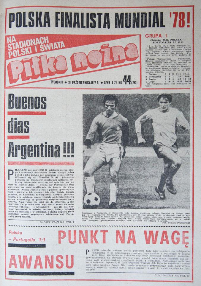 Okładka piłki nożnej po meczu Polska - Portugalia (29.10.1977)