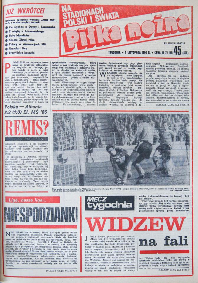 Okładka Piłki Nożnej po meczu Polska - Albania (31.10.1984)