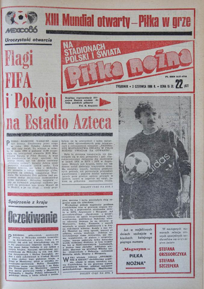 okładka piłki nożnej przed meczem Polska - Maroko (02.06.1986)