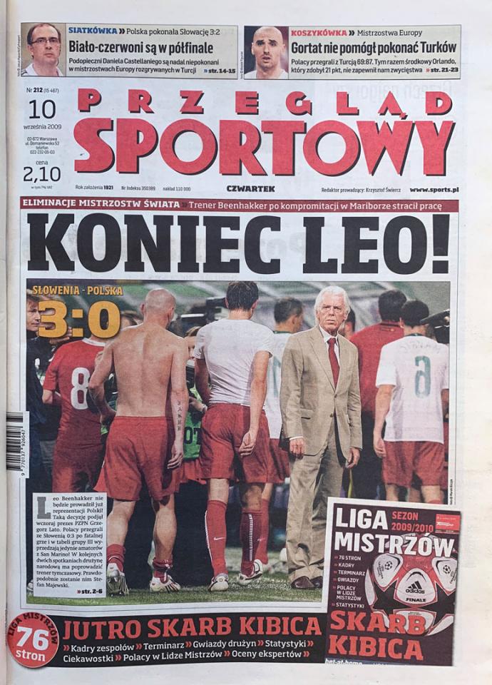 Okładka przeglądu sportowego po meczu Słowenia - Polska (09.09.2009)