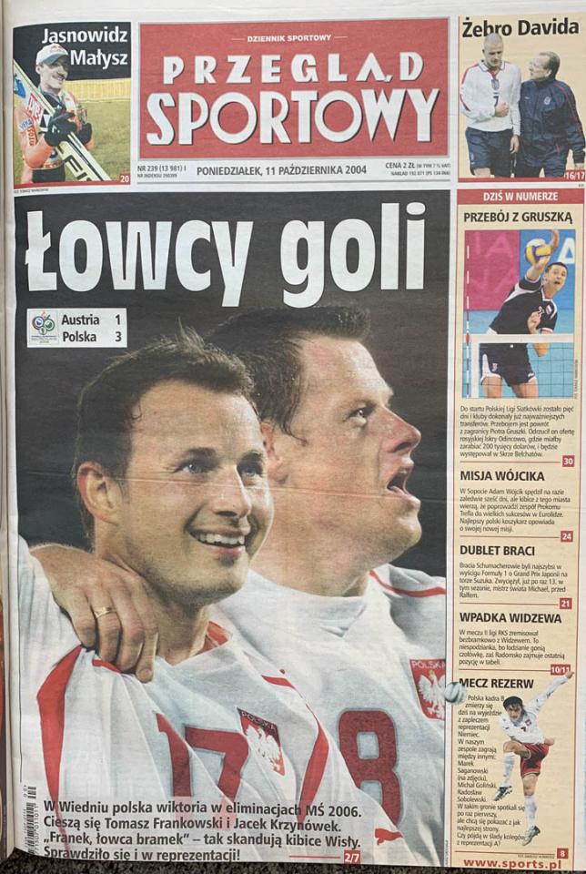 Okładka przeglądu sportowego po meczu Austria - Polska (09.10.2004)