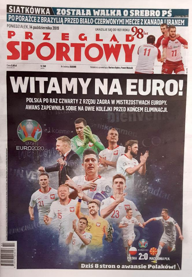 Okładka przeglądu sportowego po meczu Polska - Macedonia Północna (13.10.2019)