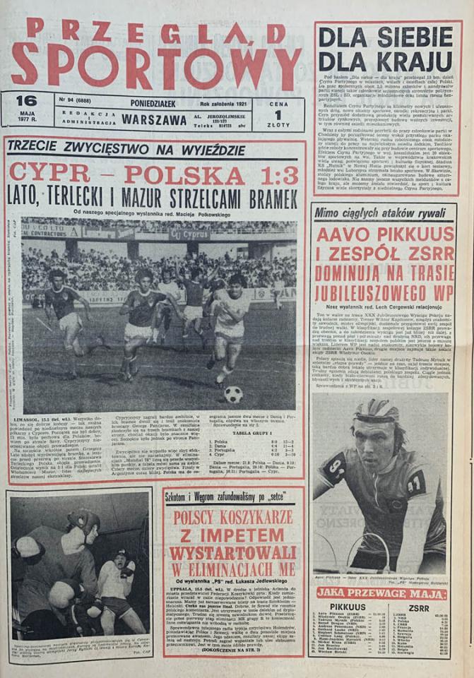 Okładka przeglądu sportowego po meczu Cypr - Polska (15.05.1977)
