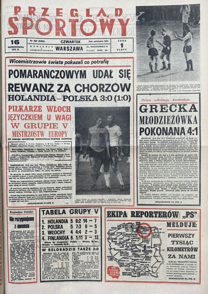 Okładka przeglądu sportowego po meczu Holandia - Polska (15.10.1975)