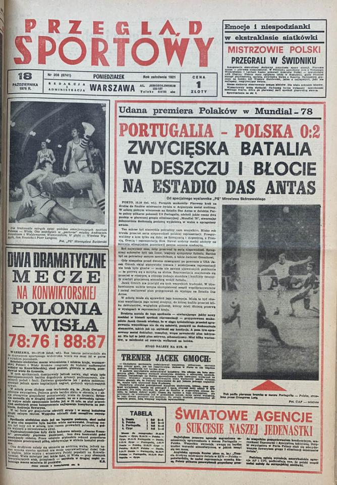 Okładka przeglądu sportowego po meczu Portugalia - Polska (16.10.1976)