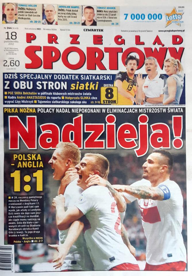 Okładka przeglądu sportowego po meczu Anglia - Polska 1:1 (17.10.2012)