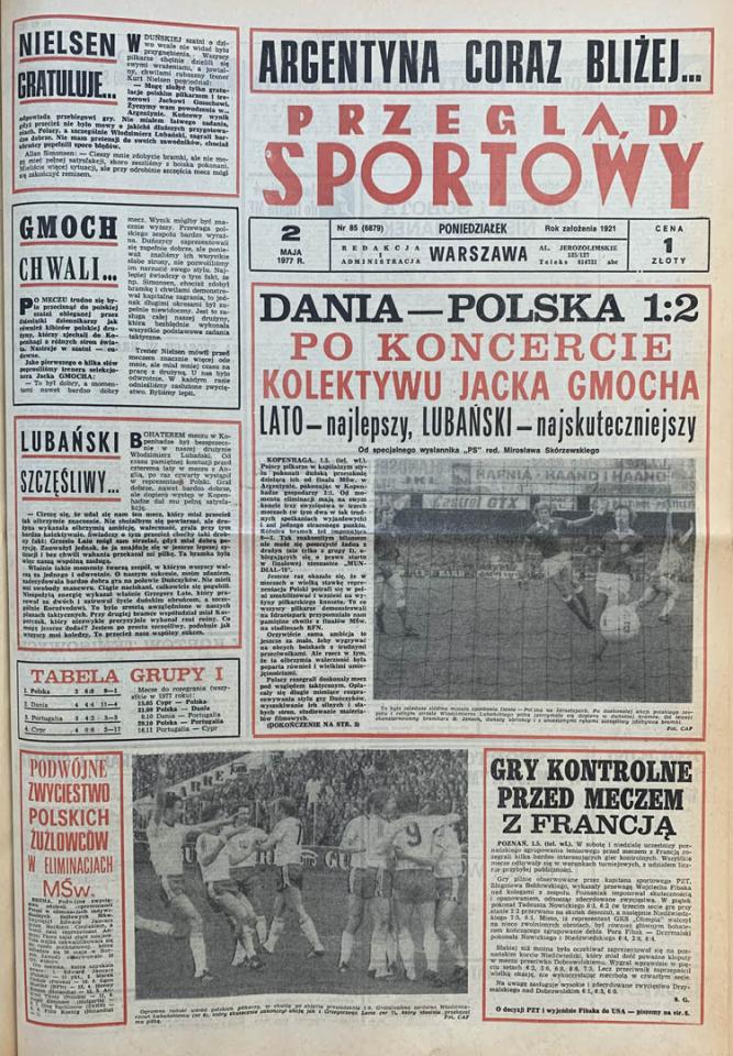 Okładka przeglądu sportowego po meczu Dania - Polska  (01.05.1977)