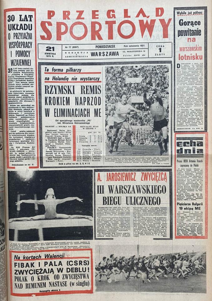 Okładka przeglądu sportowego po meczu Włochy - Polska (19.04.1975)
