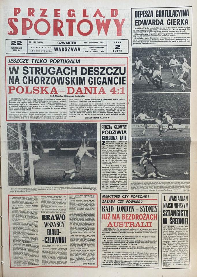 Okładka przeglądu sportowego po meczu Polska - Dania (21.09.1977)