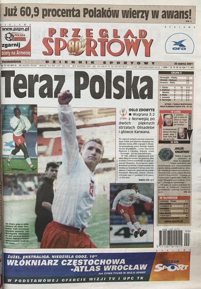 Okładka przeglądu sportowego po meczu Norwegia - Polska (24.03.2001)