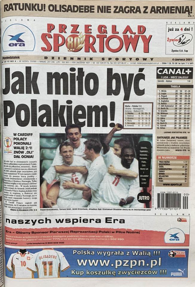 Okładka przeglądu sportowego po meczu Walia - Polska (02.06.2001)
