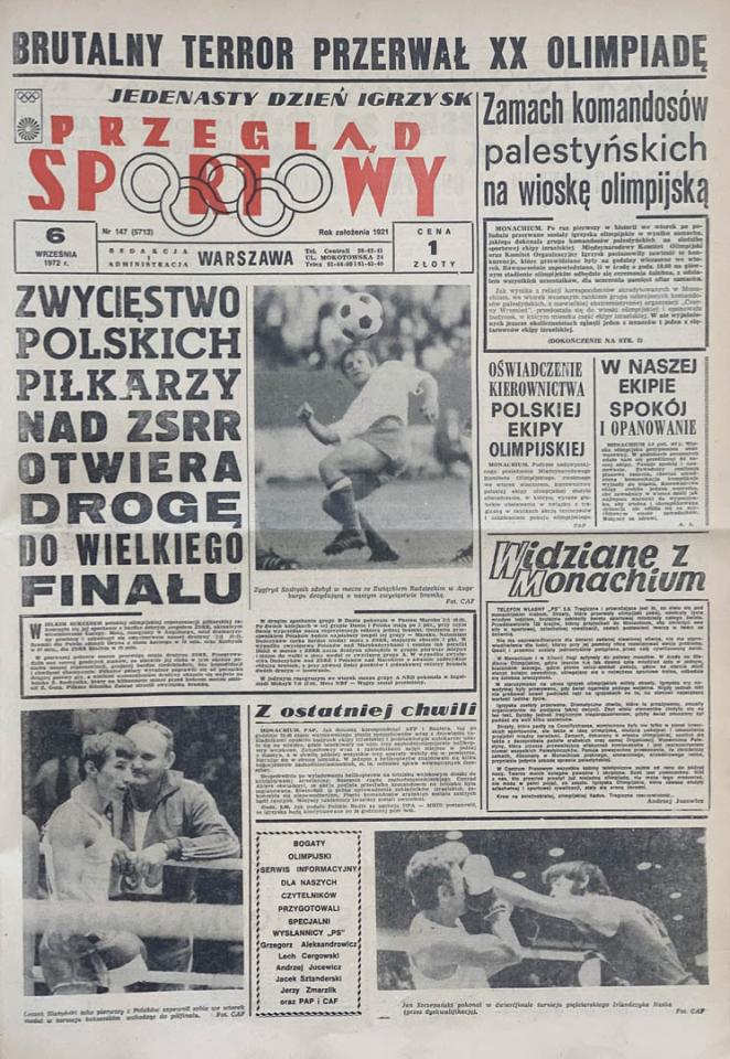 Okładka przeglądu sportowego po meczu Polska - ZSRR (05.09.1972)