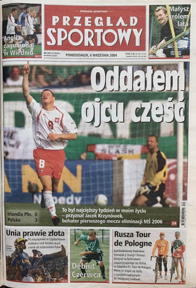 Okładka przeglądu sportowego po meczu Irlandia Płn. - Polska (04.09.2004)