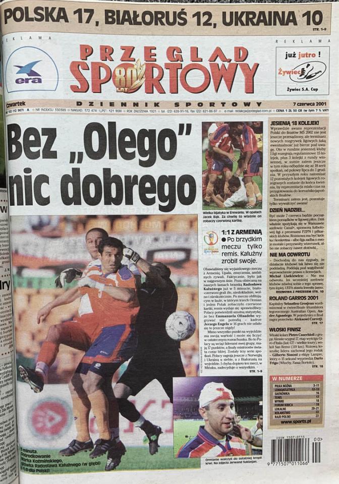 Okładka przeglądu sportowego po meczu Armenia - Polska (06.06.2001)