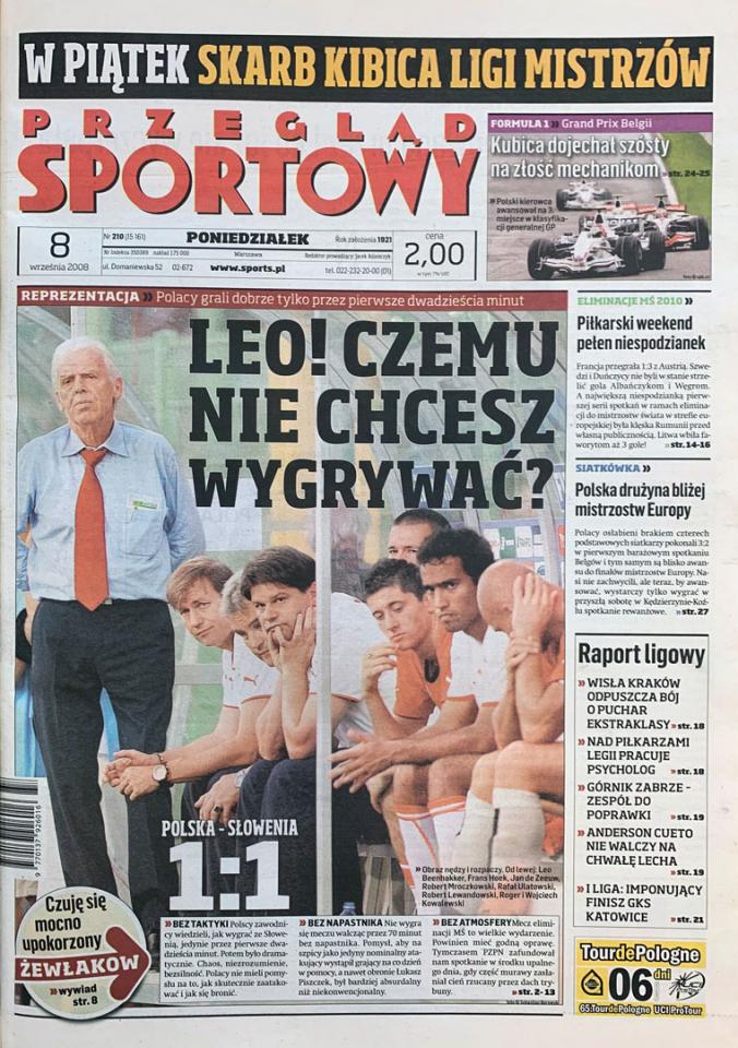 Okładka przeglądu sportowego po meczu Polska - Słowenia (06.09.2008)