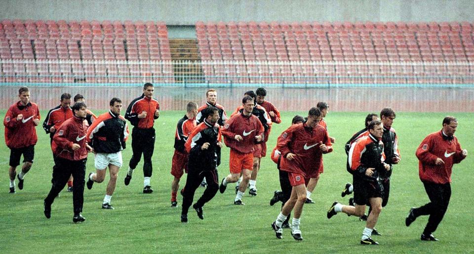Oficjalny trening reprezentacji Polski na stadionie San Paolo w Neapolu w 1997 roku.