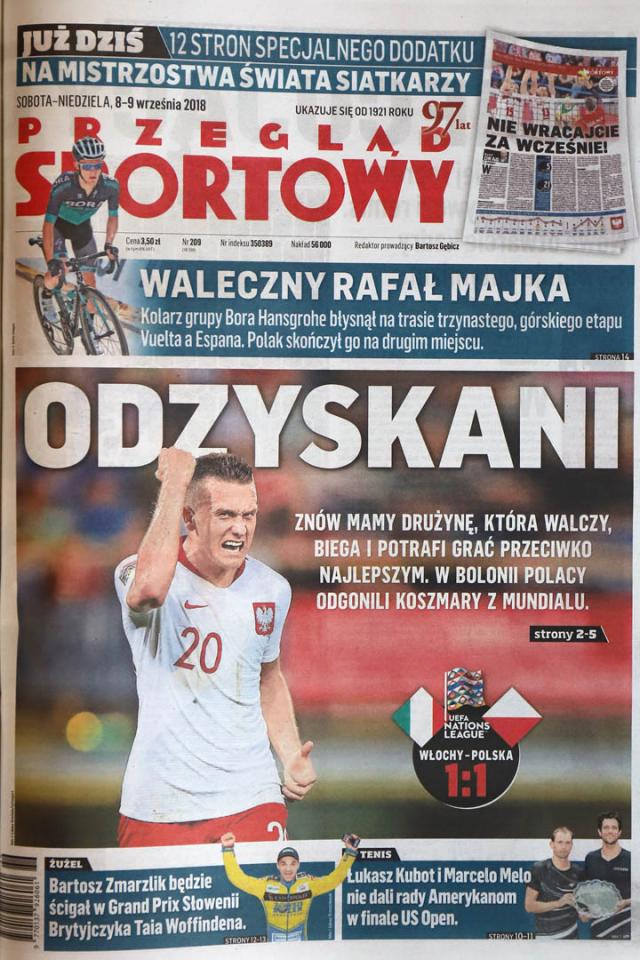 Okładka przeglądu sportowego po meczu Włochy - Polska (7.09.2018)