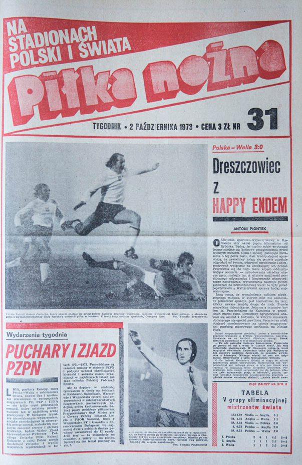 Okładka piłki nożnej po meczu Polska - Walia (26.09.1973)