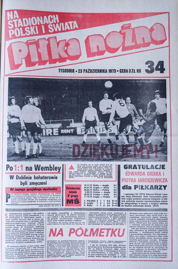 Okładka piłki nożnej po meczu Anglia - Polska (17.10.1973)