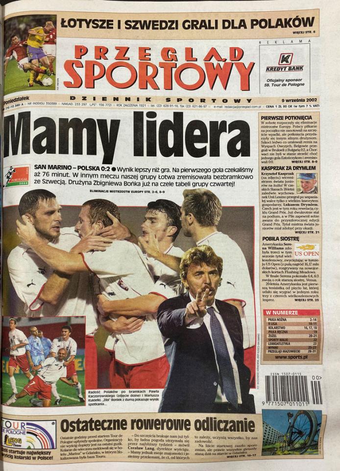 Okładka przeglądu sportowego po meczu San Marino - Polska (07.09.2002) 