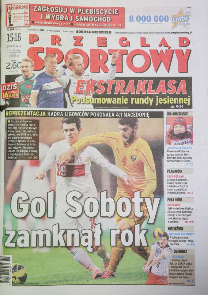 Okładka przeglądu sportowego po meczu Polska - Macedonia (14.12.2012)