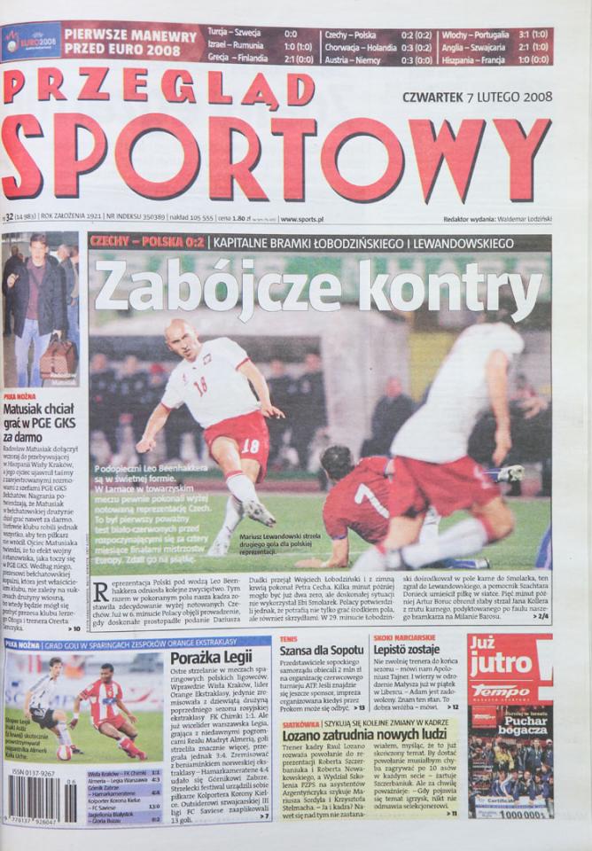 Okładka przeglądu sportowego po meczu Czechy - Polska (06.02.2008)