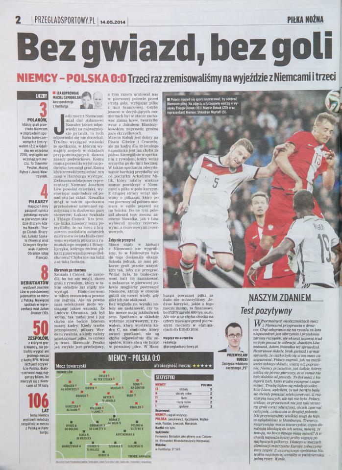 Okładka przeglądu sportowego po meczu Niemcy - Polska (13.05.2014)