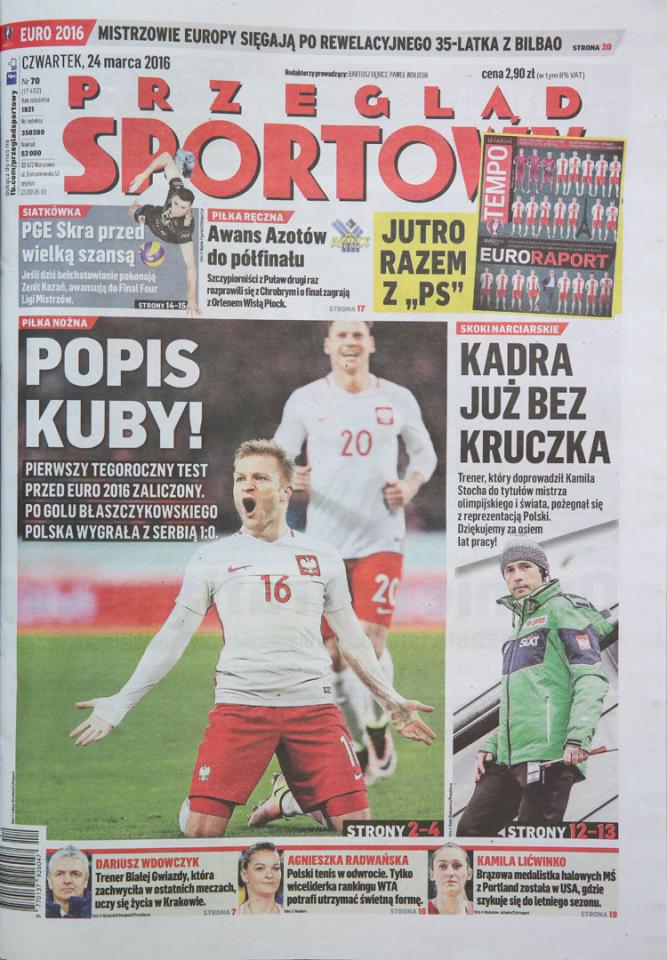 Okładka przeglądu sportowego po meczu Polska - Serbia (23.03.2016) 