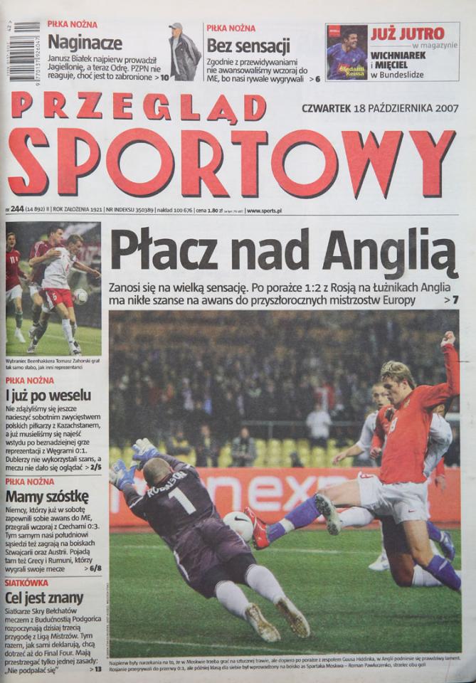 Okładka przeglądu sportowego po meczu Polska - Węgry (17.10.2007) 