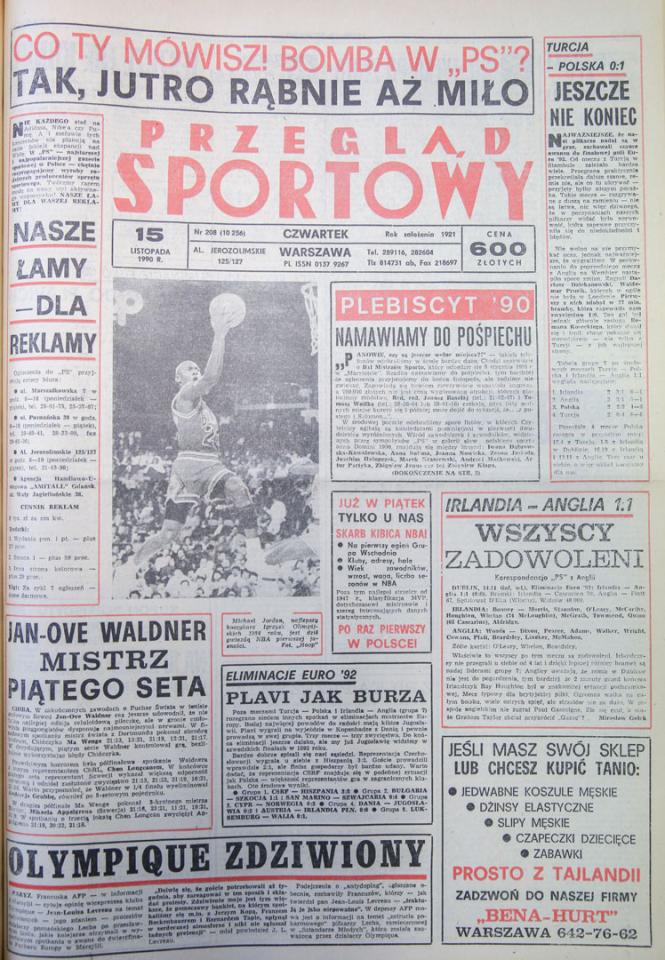 Okładka przegladu sportowego po meczu Turcja - Polska (14.11.1990)
