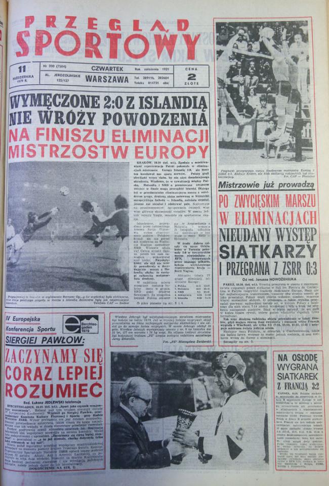 Okładka przegladu sportowego po meczu Polska - Islandia (10.10.1979)