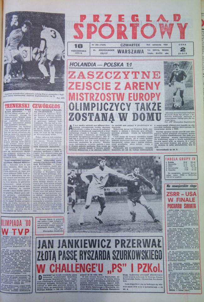 Okładka przegladu sportowego po meczu holandia - polska (17.10.1979)