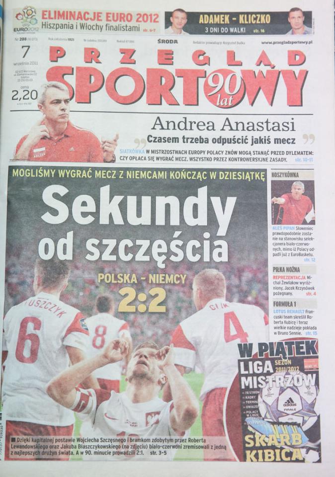 Okładka przegladu sportowego po meczu Polska - Niemcy (06.09.2011) 