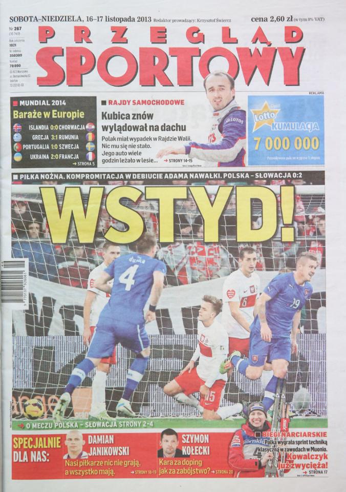 Okładka przeglądu sportowego po meczu Polska - Słowacja (15.11.2013) 