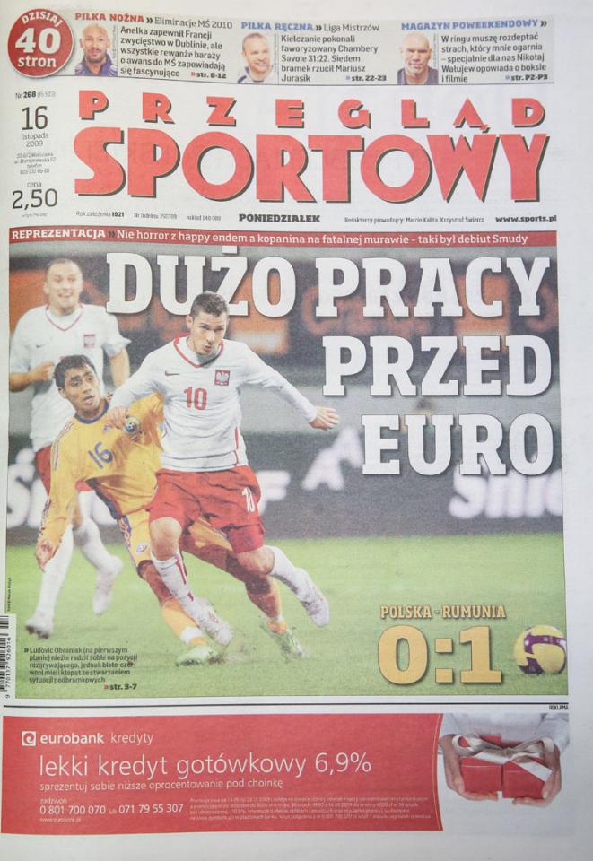 Okładka przeglądu sportowego po meczu Polska - Rumunia (14.11.2009) 