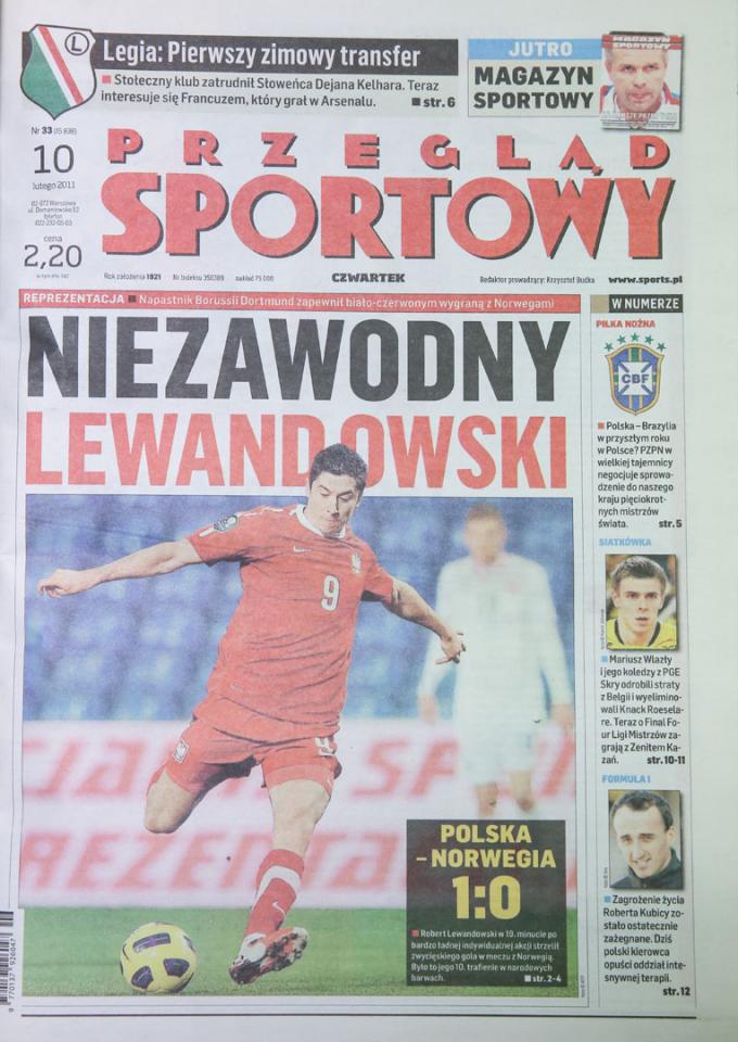 Okładka przegladu sportowego po meczu Polska - Norwegia (09.02.2011)