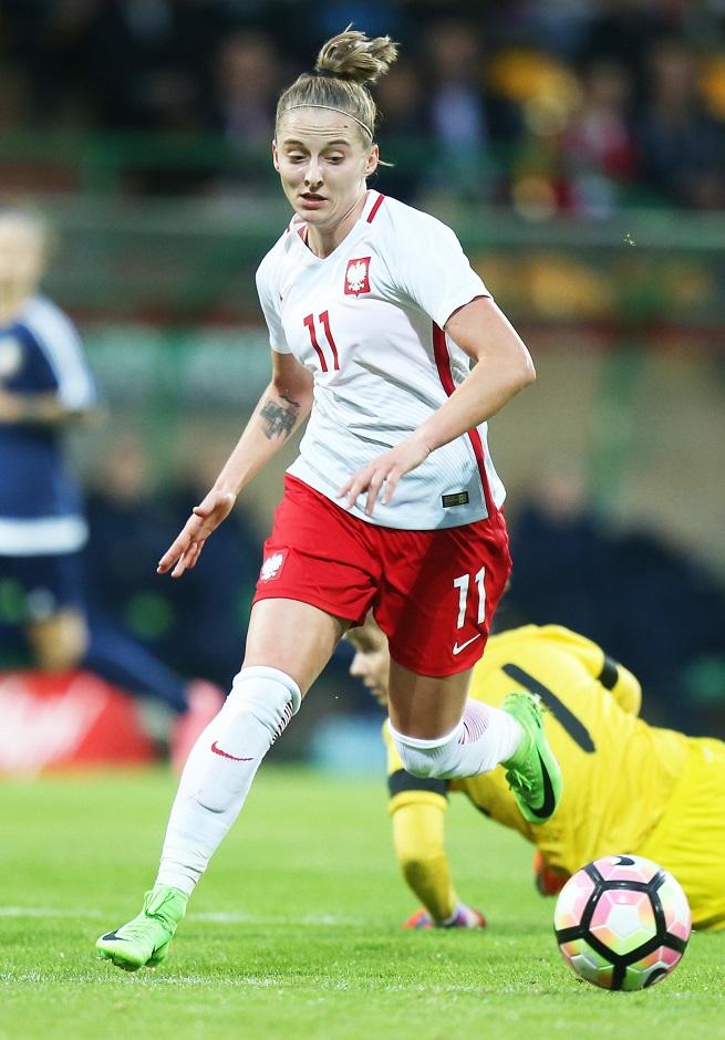 Ewelina Kamczyk podczas meczu z Białorusią w Łęcznej 4:1 (15.09.2017).